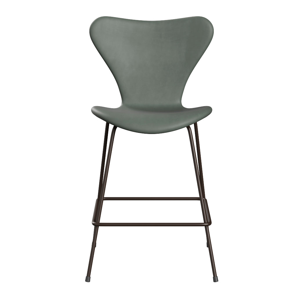 Fritz Hansen - 3187 lav barstol, fuldpolstret i Grace læder - Concrete Grey læder - Brown Bronze stel - Jacobsen Plus