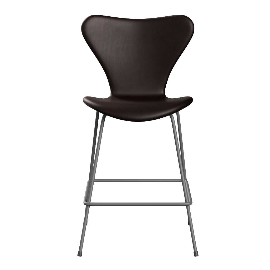 Fritz Hansen - 3187 lav barstol, fuldpolstret i Grace læder - Mørk brun læder - Silver Grey stel - Jacobsen Plus