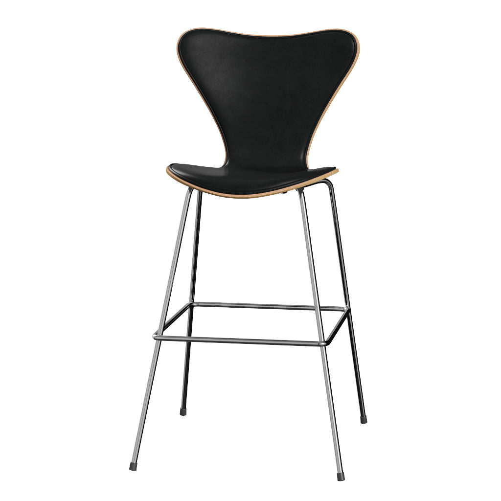 Fritz Hansen - 3197 høj barstol, naturfiner og forsidepolstret i Grace læder - Bøg - Sort læder - Krom stel - Jacobsen Plus