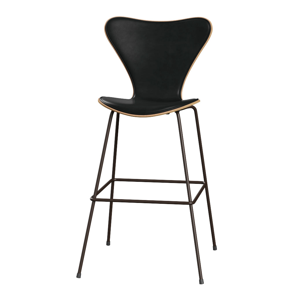 Fritz Hansen - 3197 høj barstol, naturfiner og forsidepolstret i Grace læder - Bøg - Sort læder - Brown Bronze stel - Jacobsen Plus