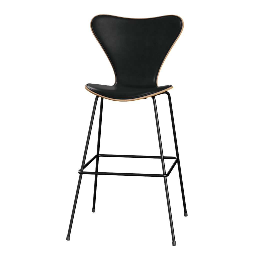 Fritz Hansen - 3197 høj barstol, naturfiner og forsidepolstret i Grace læder - Bøg - Sort læder - Sort stel - Jacobsen Plus