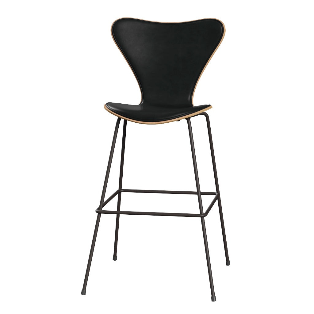 Fritz Hansen - 3197 høj barstol, naturfiner og forsidepolstret i Grace læder - Bøg - Sort læder - Warm Graphite stel - Jacobsen Plus