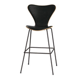 Fritz Hansen - 3197 høj barstol, naturfiner og forsidepolstret i Grace læder - Bøg - Sort læder - Warm Graphite stel - Jacobsen Plus