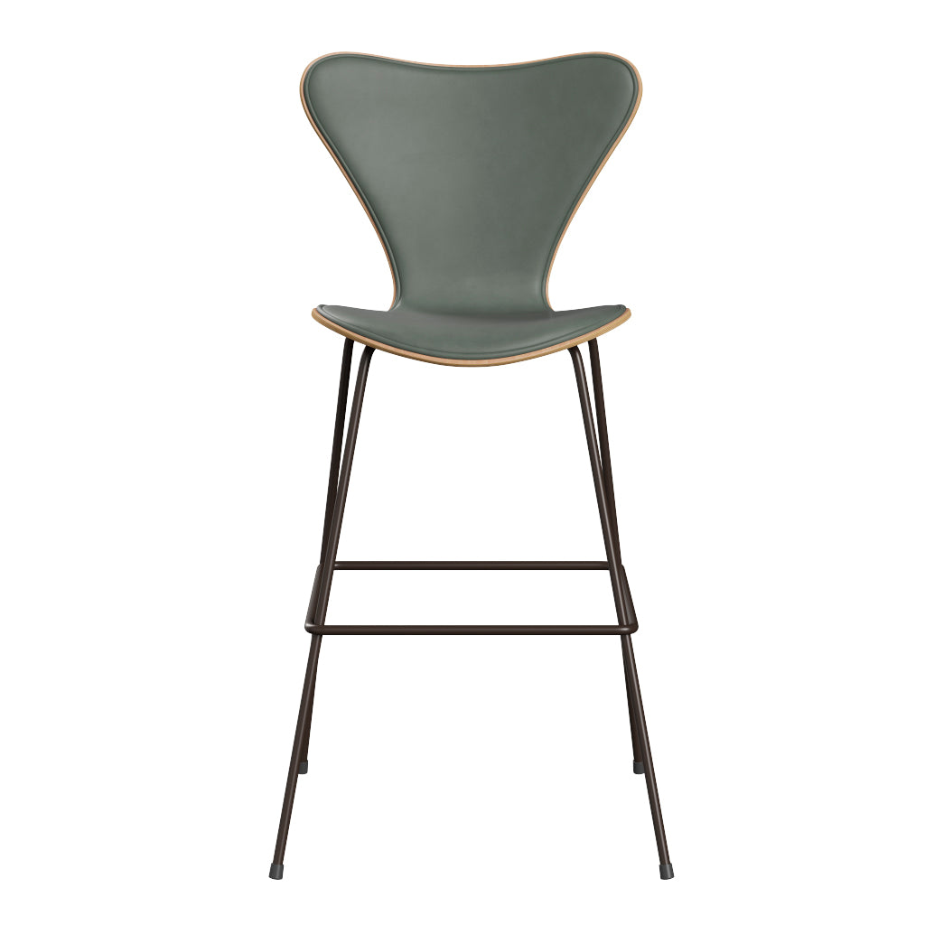 Fritz Hansen - 3197 høj barstol, naturfiner og forsidepolstret i Grace læder - Bøg - Concrete Grey læder - Brown Bronze stel - Jacobsen Plus