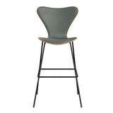 Fritz Hansen - 3197 høj barstol, naturfiner og forsidepolstret i Grace læder - Bøg - Concrete Grey læder - Sort stel - Jacobsen Plus