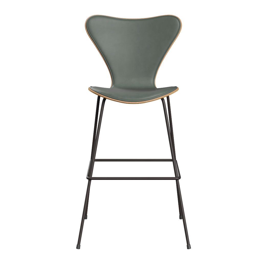 Fritz Hansen - 3197 høj barstol, naturfiner og forsidepolstret i Grace læder - Bøg - Concrete Grey læder - Warm Graphite stel - Jacobsen Plus