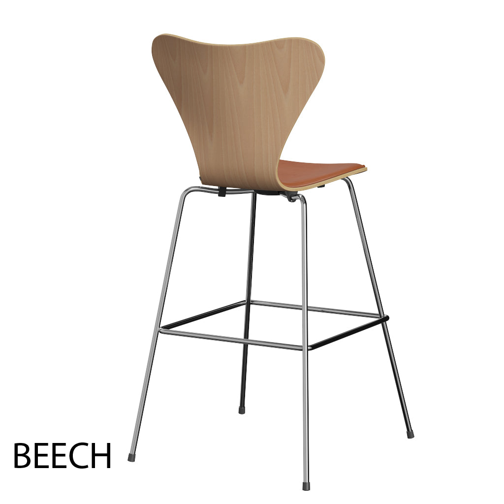 Fritz Hansen - 3197 høj barstol, naturfiner og forsidepolstret i Grace læder - 3 - Jacobsen Plus