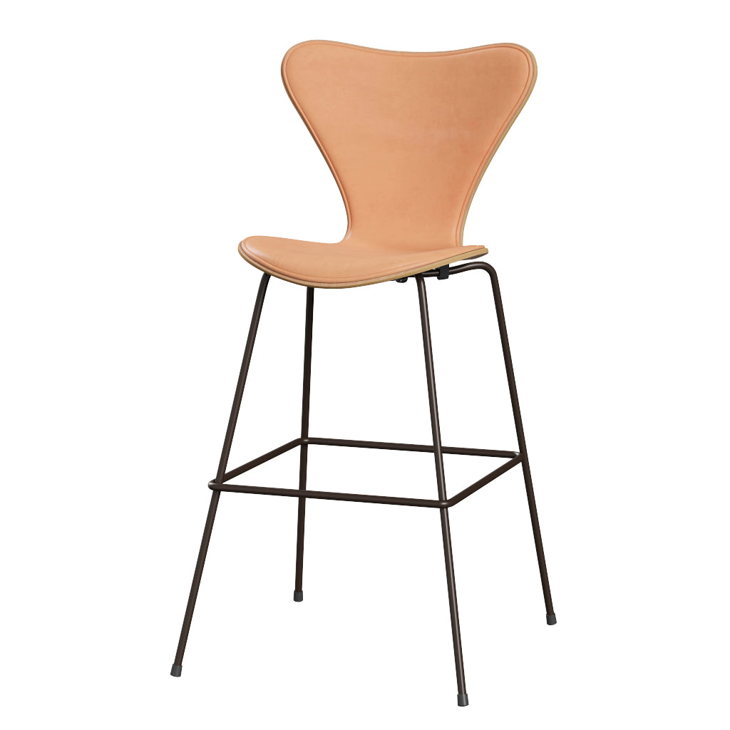 Fritz Hansen - 3197 høj barstol, naturfiner og forsidepolstret i Natur læder - Bøg - Brown Bronze stel - Jacobsen Plus