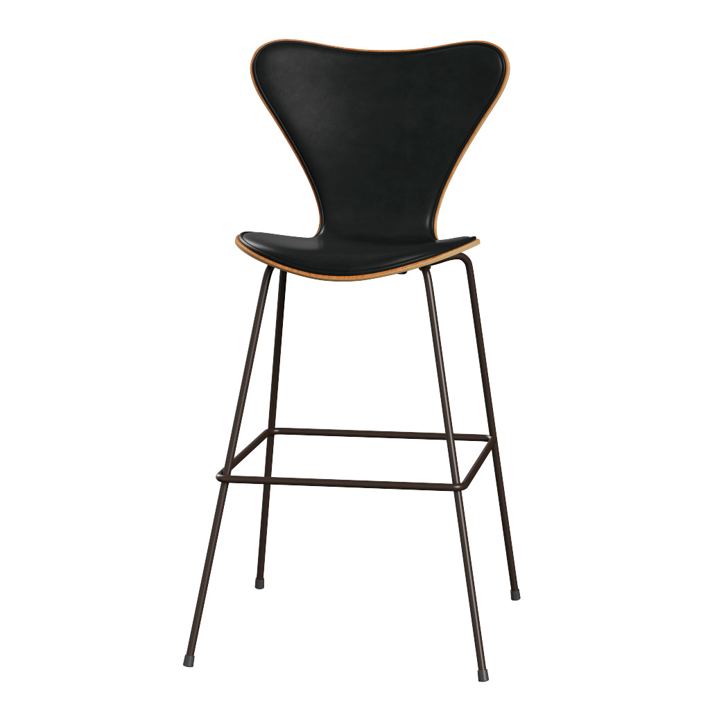 Fritz Hansen - 3197 høj barstol, naturfiner og forsidepolstret i Grace læder - Kirsebær - Sort læder - Brown Bronze stel - Jacobsen Plus