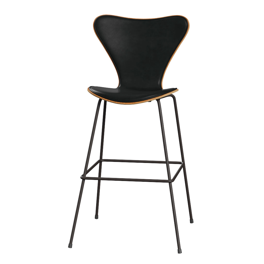 Fritz Hansen - 3197 høj barstol, naturfiner og forsidepolstret i Grace læder - Kirsebær - Sort læder - Warm Graphite stel - Jacobsen Plus