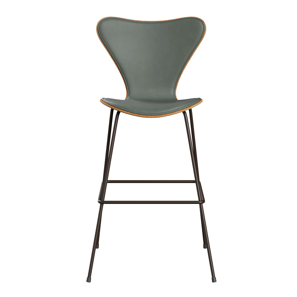 Fritz Hansen - 3197 høj barstol, naturfiner og forsidepolstret i Grace læder - Kirsebær - Concrete Grey læder - Brown Bronze stel - Jacobsen Plus
