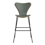 Fritz Hansen - 3197 høj barstol, naturfiner og forsidepolstret i Grace læder - Kirsebær - Concrete Grey læder - Sort stel - Jacobsen Plus