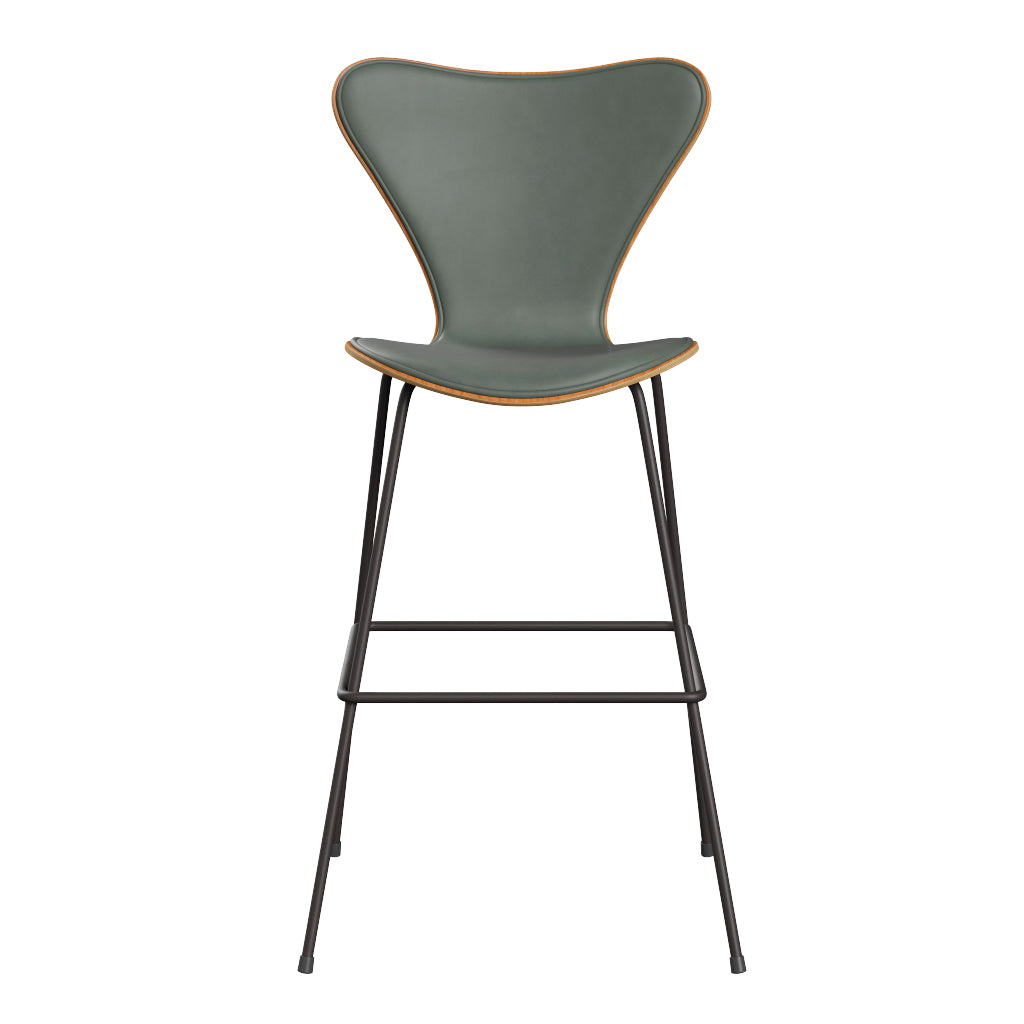 Fritz Hansen - 3197 høj barstol, naturfiner og forsidepolstret i Grace læder - Kirsebær - Concrete Grey læder - Warm Graphite stel - Jacobsen Plus