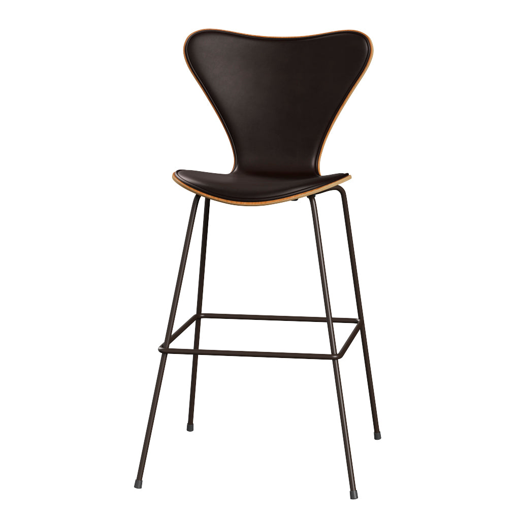 Fritz Hansen - 3197 høj barstol, naturfiner og forsidepolstret i Grace læder - Kirsebær - Mørk brun læder - Brown Bronze stel - Jacobsen Plus