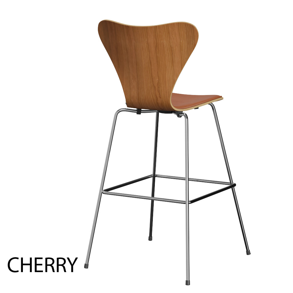 Fritz Hansen - 3197 høj barstol, naturfiner og forsidepolstret i Grace læder - 2 - Jacobsen Plus