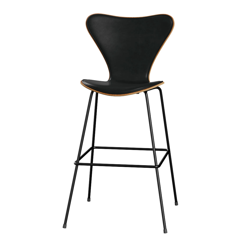 Fritz Hansen - 3197 høj barstol, naturfiner og forsidepolstret i Grace læder - Elm - Sort læder - Sort stel - Jacobsen Plus