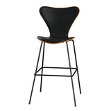 Fritz Hansen - 3197 høj barstol, naturfiner og forsidepolstret i Grace læder - Elm - Sort læder - Sort stel - Jacobsen Plus