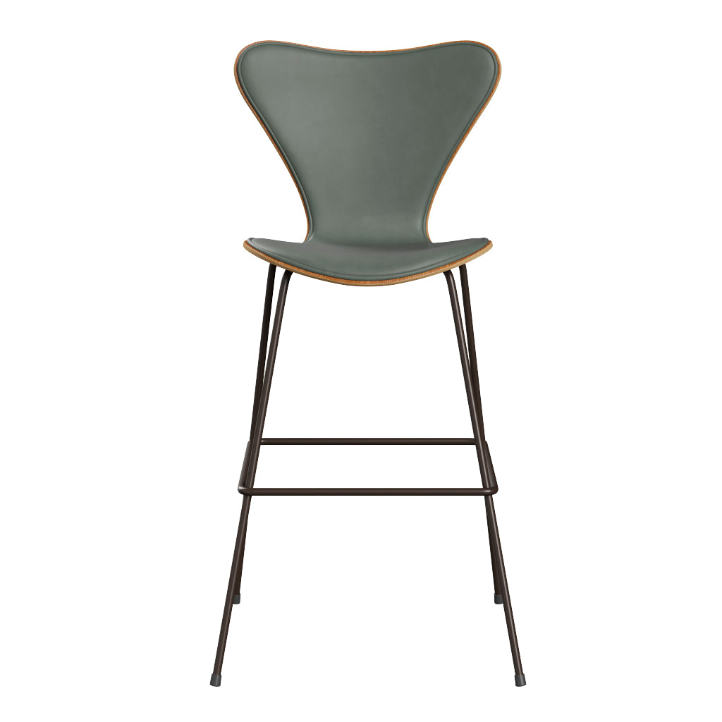 Fritz Hansen - 3197 høj barstol, naturfiner og forsidepolstret i Grace læder - Elm - Concrete Grey læder - Brown Bronze stel - Jacobsen Plus
