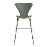 Fritz Hansen - 3197 høj barstol, naturfiner og forsidepolstret i Grace læder - Elm - Concrete Grey læder - Silver Grey stel - Jacobsen Plus