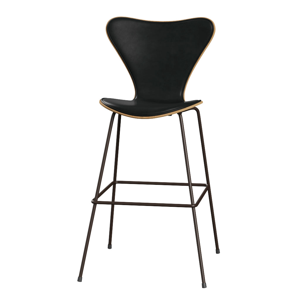 Fritz Hansen - 3197 høj barstol, naturfiner og forsidepolstret i Grace læder - Eg- Sort læder - Brown Bronze stel - Jacobsen Plus