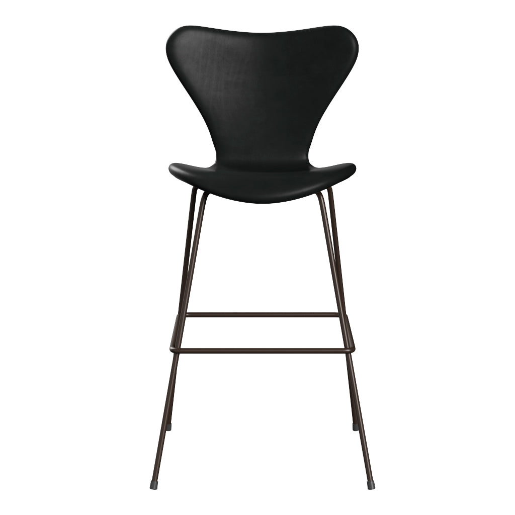 Fritz Hansen - 3197 høj barstol, fuldpolstret i Grace læder - Sort læder - Brown Bronze stel - Jacobsen Plus