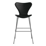 Fritz Hansen - 3197 høj barstol, fuldpolstret i Grace læder - Sort læder - Silver Grey stel - Jacobsen Plus