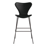 Fritz Hansen - 3197 høj barstol, fuldpolstret i Grace læder - Sort læder - Warm Graphite stel - Jacobsen Plus