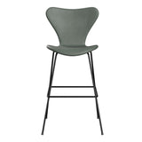 Fritz Hansen - 3197 høj barstol, fuldpolstret i Grace læder - Concrete Grey læder - Sort stel - Jacobsen Plus