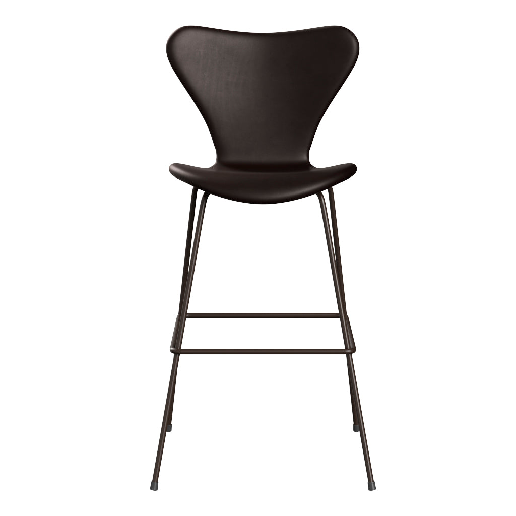 Fritz Hansen - 3197 høj barstol, fuldpolstret i Grace læder - Mørk brun læder - Brown Bronze stel - Jacobsen Plus