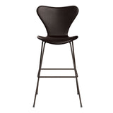 Fritz Hansen - 3197 høj barstol, fuldpolstret i Grace læder - Mørk brun læder - Brown Bronze stel - Jacobsen Plus