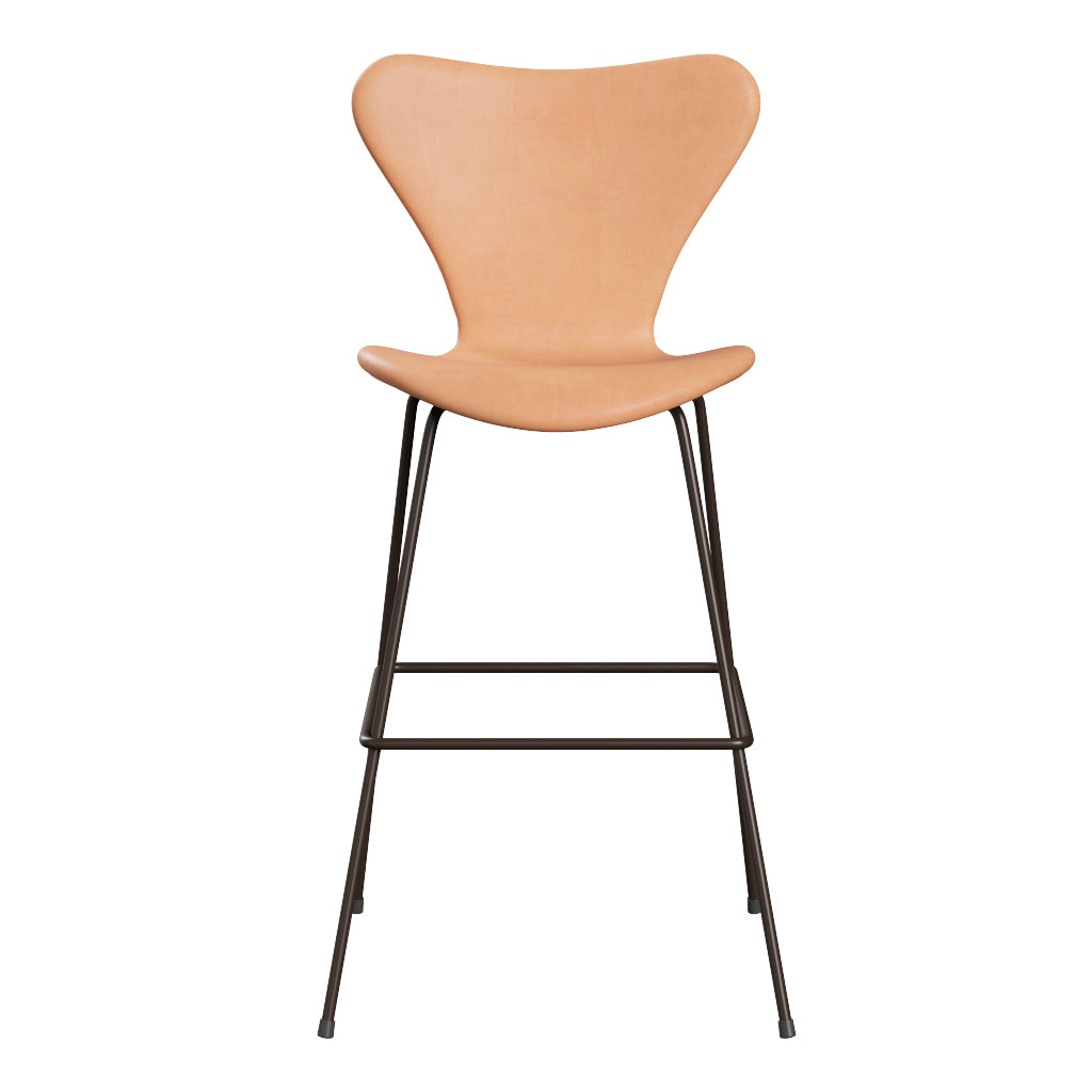 Fritz Hansen - 3197 høj barstol, fuldpolstret i Natur læder - Brown Bronze stel - Jacobsen Plus