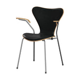 Fritz Hansen - 3207 Stuhl mit Armlehnen, Naturfurnier und Vorderseite gepolstert in Grace Leder - Buche - Schwarz Leder - Chromgestell - Jacobsen Plus