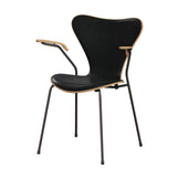 Fritz Hansen - 3207 Stuhl mit Armlehnen, Naturfurnier und Vorderseite gepolstert in Grace Leder - Bøg - Sort læder - Brown Bronze stel - Jacobsen Plus