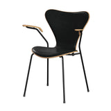 Fritz Hansen - 3207 Stuhl mit Armlehnen, Naturfurnier und Vorderseite gepolstert in Grace Leder - Buche - Schwarzes Leder - Schwarzes Gestell - Jacobsen Plus
