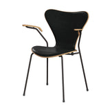 Fritz Hansen - 3207 Stuhl mit Armlehnen, Naturfurnier und Vorderseite gepolstert in Grace Leder - Buche - Schwarz Leder - Warm Graphite Gestell - Jacobsen Plus