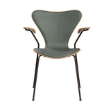 Fritz Hansen - 3207 Stuhl mit Armlehnen, Naturfurnier und Vorderseite gepolstert in Grace Leder - Buche - Concrete Grey Leder - Brown Bronze Gestell - Jacobsen Plus