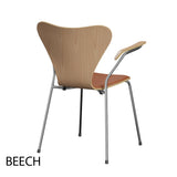 Fritz Hansen - 3207 Stuhl mit Armlehnen, Naturfurnier und Vorderseite gepolstert in Grace Leder - 3 - Jacobsen Plus