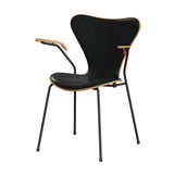 Fritz Hansen - 3207 Stuhl mit Armlehnen, Naturfurnier und Vorderseite gepolstert in Grace Leder - Kirsche - Schwarz Leder - Warm Graphite Gestell - Jacobsen Plus