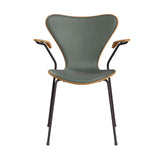 Fritz Hansen - 3207 Stuhl mit Armlehnen, Naturfurnier und Vorderseite gepolstert in Grace Leder - Kirsche - Concrete Grey Leder - Warm Graphite Gestell - Jacobsen Plus