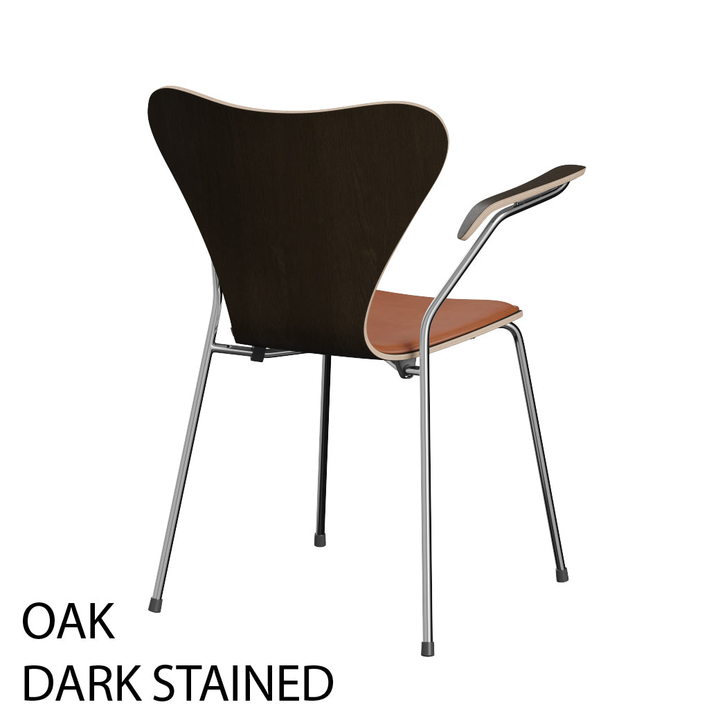 Fritz Hansen - 3207 Stuhl mit Armlehnen, Naturfurnier und Vorderseite gepolstert in Grace Leder - 1 - Jacobsen Plus