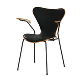 Fritz Hansen - 3207 Stuhl mit Armlehnen, Naturfurnier und Vorderseite gepolstert in Grace Leder - Elm - Schwarz Leder - Warmes Graphitgestell - Jacobsen Plus