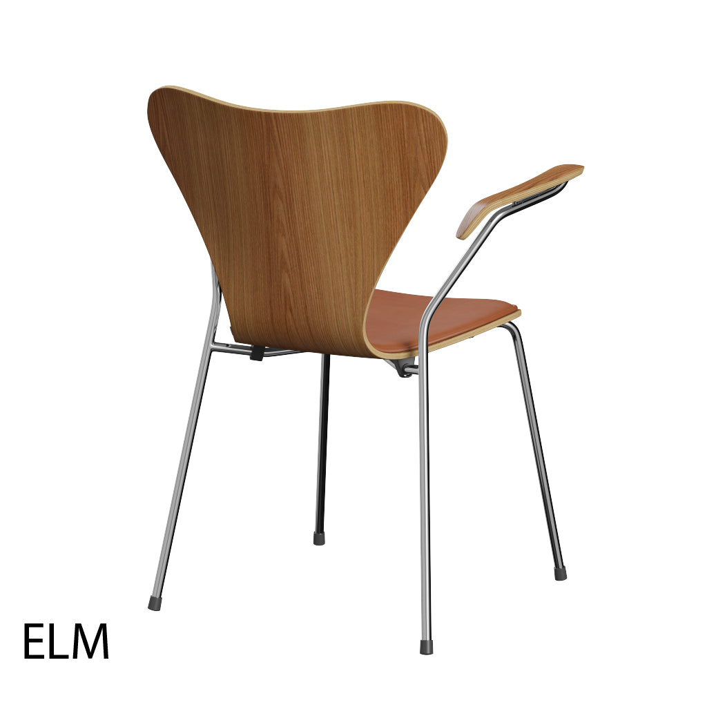 Fritz Hansen - 3207 Stuhl mit Armlehnen, Naturfurnier und Vorderseite gepolstert in Grace Leder - 4 - Jacobsen Plus