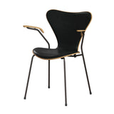 Fritz Hansen - 3207 Stuhl mit Armlehnen, Naturfurnier und Vorderseite gepolstert in Grace Leder - Eg- Sort læder - Brown Bronze stel - Jacobsen Plus
