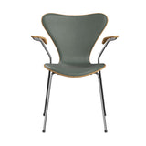 Fritz Hansen - 3207 Stuhl mit Armlehnen, Naturfurnier und Vorderseite gepolstert in Grace Leder - Eiche - Concrete Grey Leder - Chromgestell - Jacobsen Plus