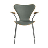 Fritz Hansen - 3207 Stuhl mit Armlehnen, Naturfurnier und Vorderseite gepolstert in Grace Leder - Eiche - Concrete Grey Leder - Silver Grey Gestell - Jacobsen Plus