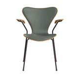 Fritz Hansen - 3207 Stuhl mit Armlehnen, Naturfurnier und Vorderseite gepolstert in Grace Leder - Eg - Concrete Grey læder - Warm Graphite stel - Jacobsen Plus
