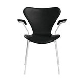 Fritz Hansen - 3207 stol med armlæn, fuldpolstret i Grace læder - Black læder - White stel - Jacobsen Plus