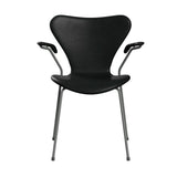 Fritz Hansen - 3207 stol med armlæn, fuldpolstret i Grace læder - Black læder - Silver Grey stel - Jacobsen Plus