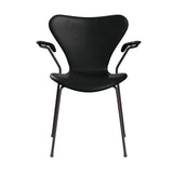 Fritz Hansen - 3207 stol med armlæn, fuldpolstret i Grace læder - Black læder - Warm Graphite stel - Jacobsen Plus