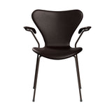 Fritz Hansen - 3207 stol med armlæn, fuldpolstret i Grace læder - Dark Brown læder - Brown Bronze stel - Jacobsen Plus